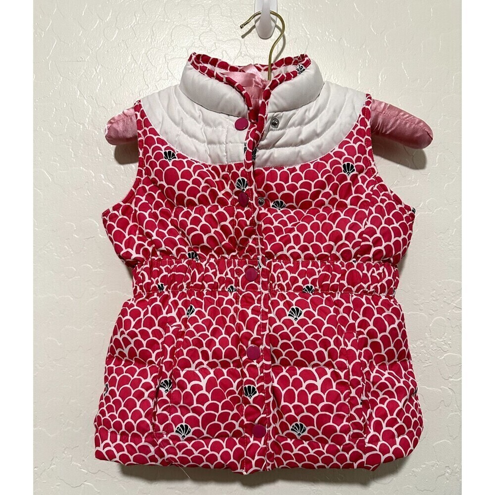 Lily Pulitzer Girls Pink Seashell Puffer Vest Size 7 Beachy Cozy Glam